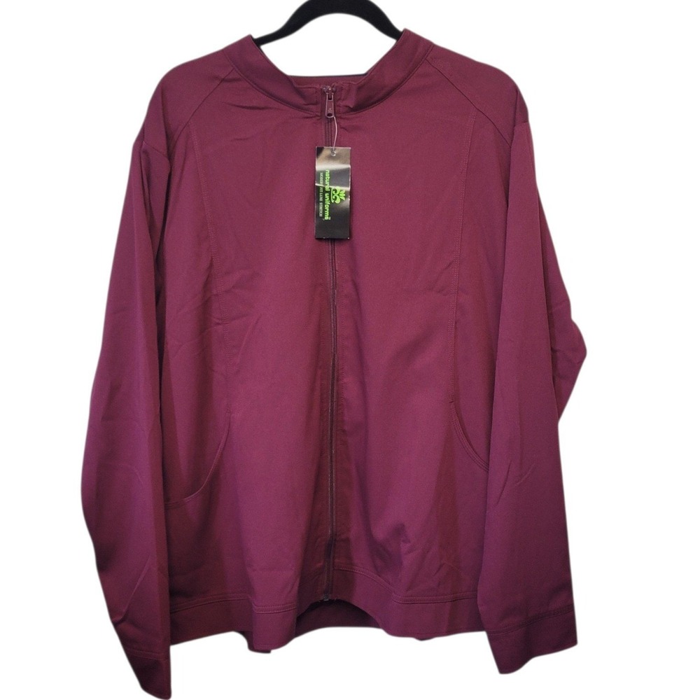 Natural Uniforms Luxe Stretch Scrub Jacket Burgundy 2X Zip Front Warm Up